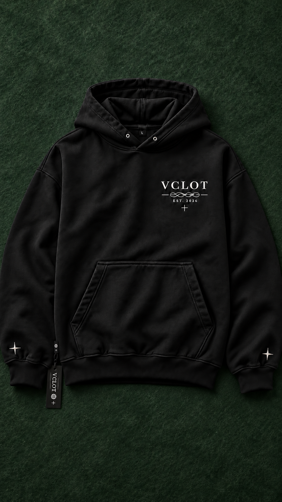 Black VCLOT High Stakes hoodie laid naturally on green casino felt