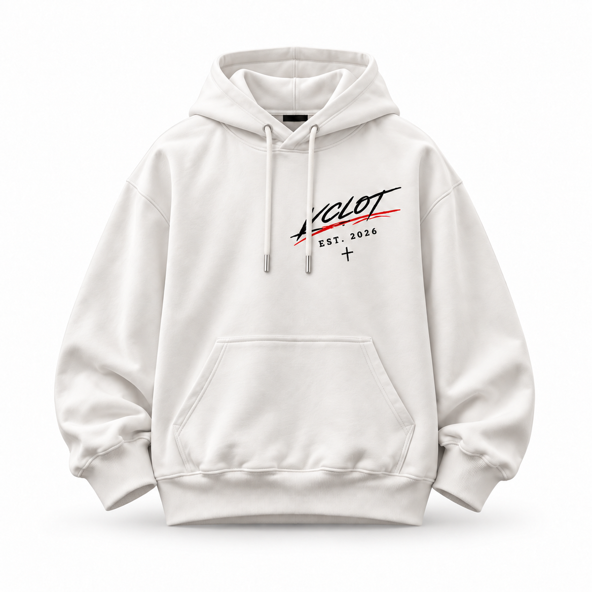 White | VCLOT Signature Script hoodie, front view