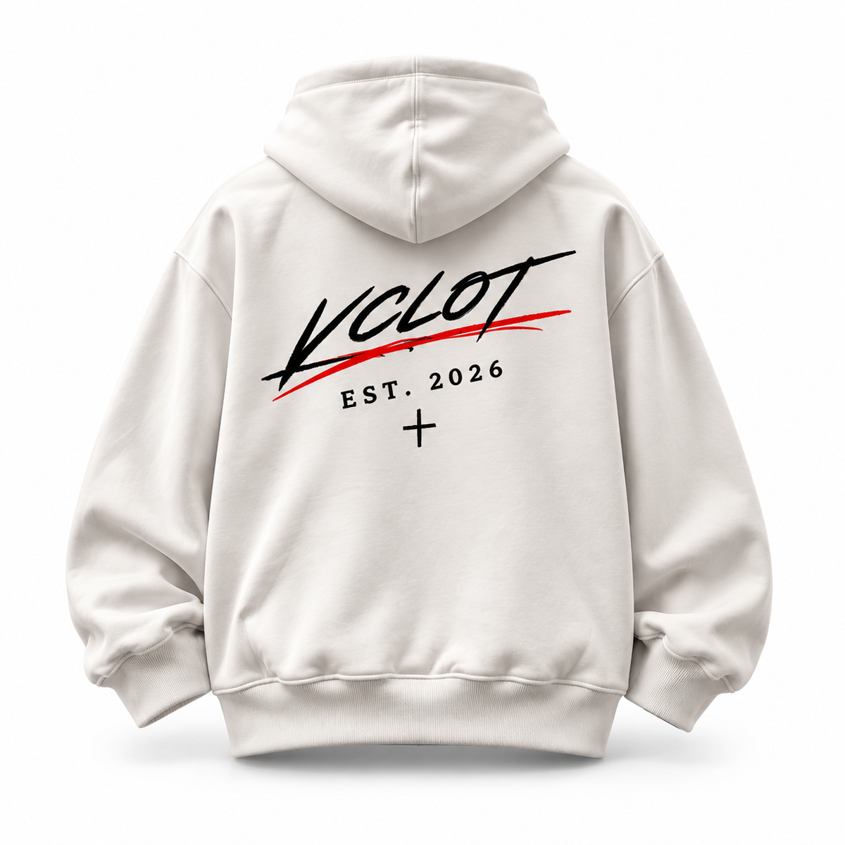 White | VCLOT Signature Script hoodie, back view