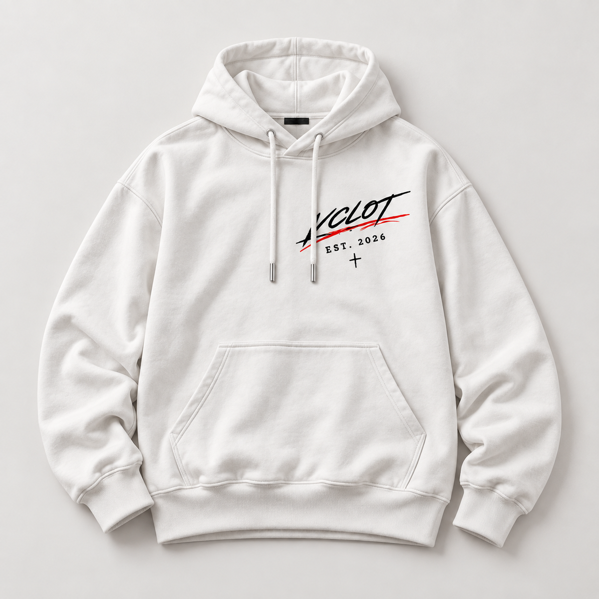 White | VCLOT Signature Script hoodie, front view