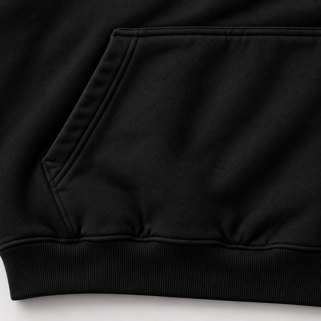 Black | VCLOT High Stakes hoodie, pocket and hem detail