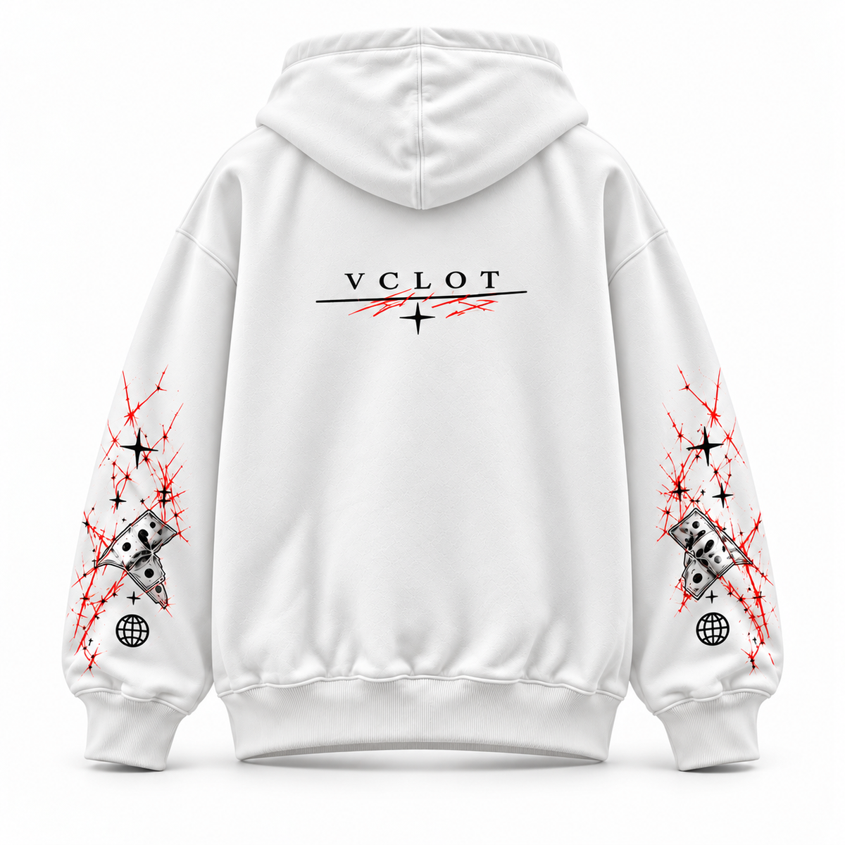 White | VCLOT Scarlet Vision hoodie, back view